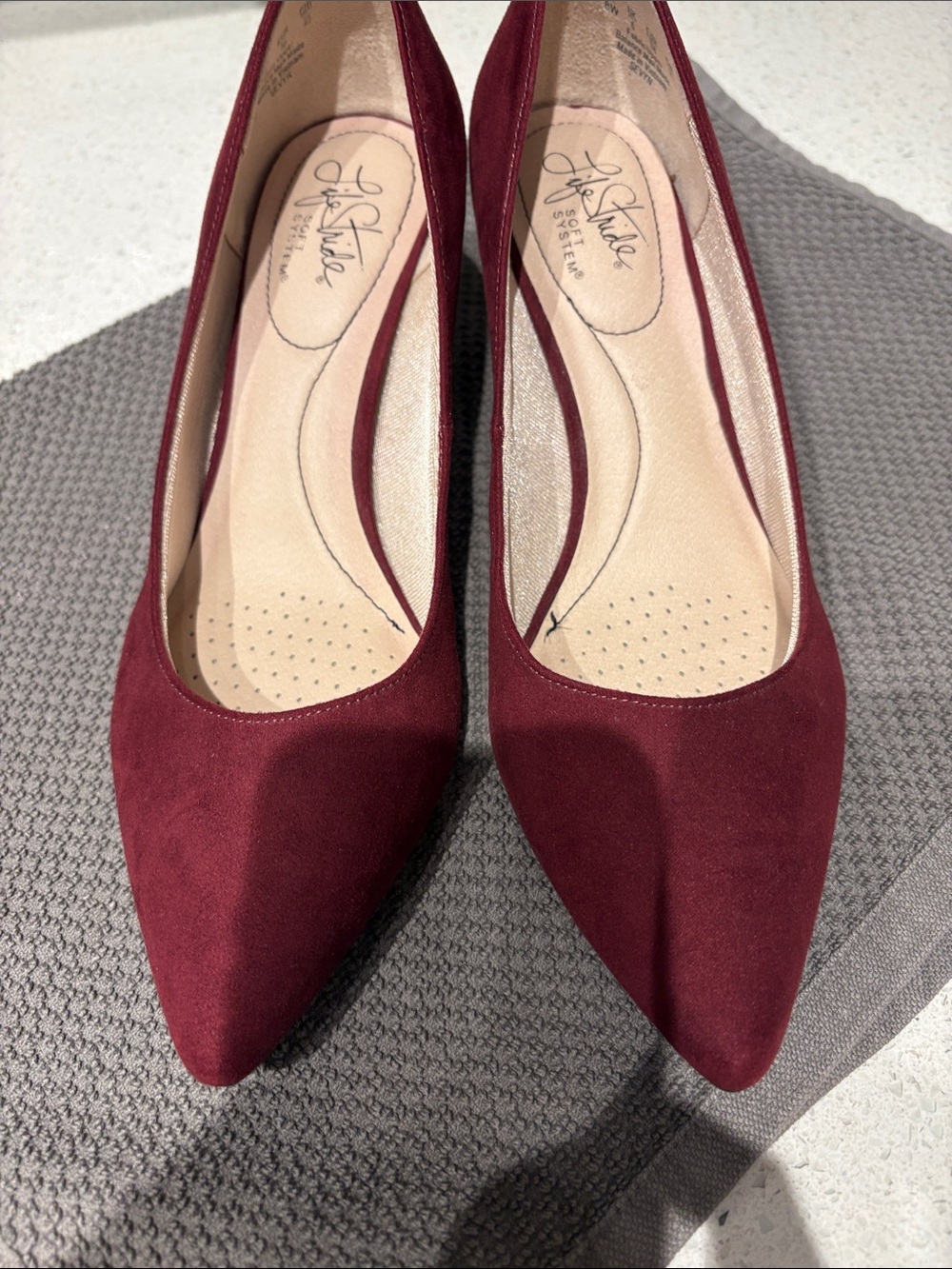 Life Stride Pointed-Toe Pumps in Wine Red Suede